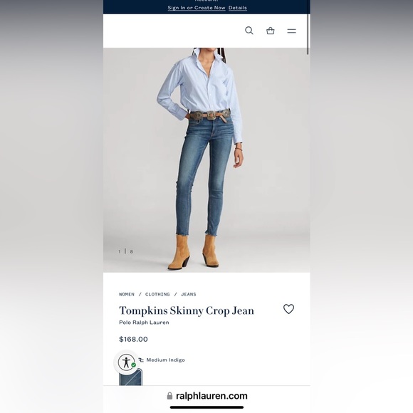 POLO RALPH LAUREN TOMPKINS MIDRISE SKINNY CROP JEANS SIZE 26 - Picture 1 of 8